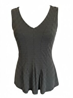 New York & Company Black and White Striped V-Neck Tank Top